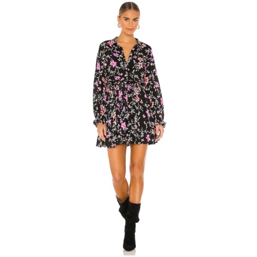 NEW Free People Lighten Up Floral Black Combo Mini Dress XS - Picture 5 of 16